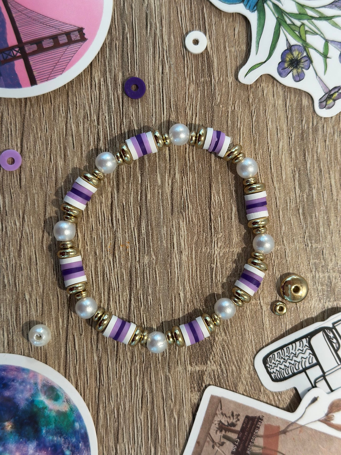 Purple clay bead bracelet